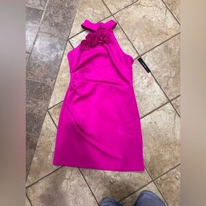 Ivy + Blu Fuchsia Formal Ruching Sleeveless Dress Flower Detail Size 16 NWT